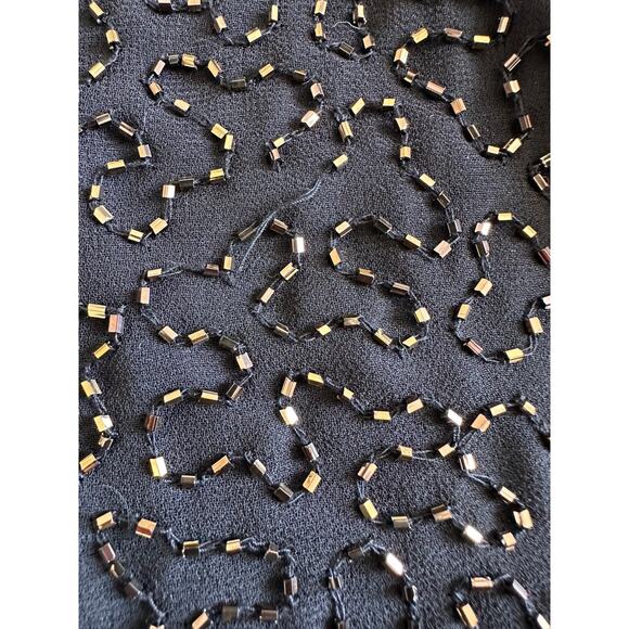 JKara Gold Black Beaded V-Neck Dressy Party Formal Evening Blouse Size Medium - Picture 7 of 15